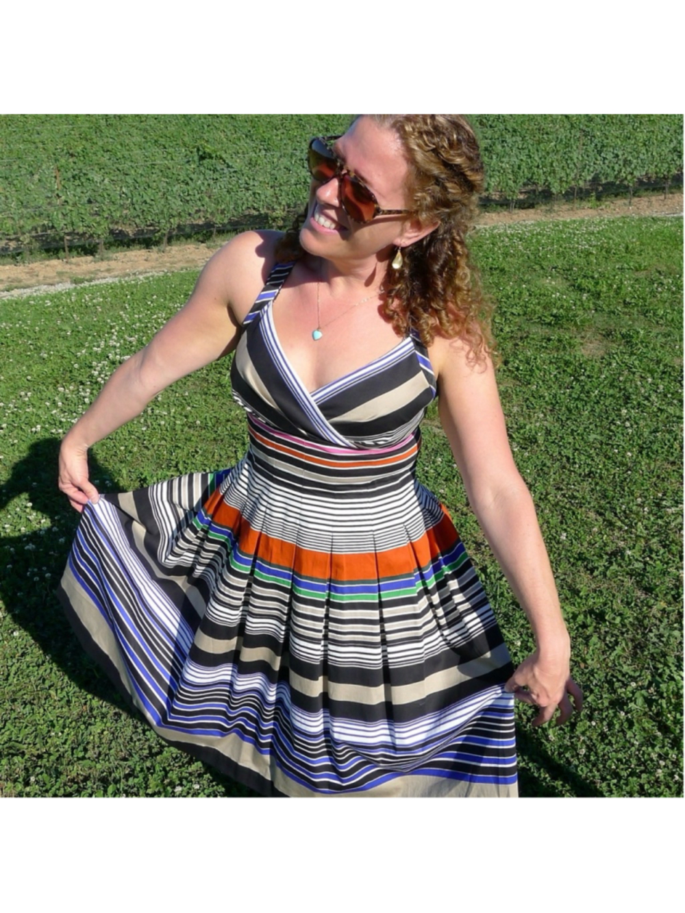 Calvin Klein Multicolor Striped Fit & Flare Pleated Sundress Cotton Stretch Midi - Picture 4 of 16
